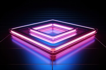 Neon Light Squares. glowing lines, tunnel, neon lights, virtual reality, square portal, arch. Neon Light Geometric Objects. Made With Generative AI. 
