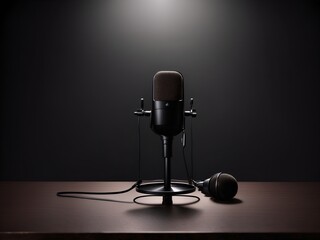 podcast, microphone, table, minimalist, Generative AI