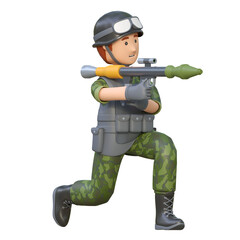 soldier holding rocket launcher rpg gun 3d cartoon illustration