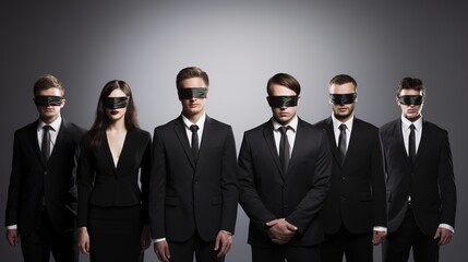 business people all wearing blindfolds with generative ai