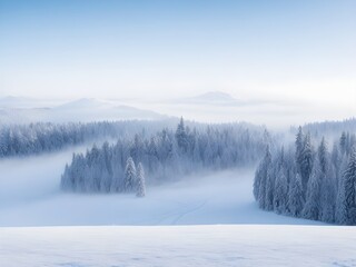Scenic view of snow covered landscape in fog, generative ai