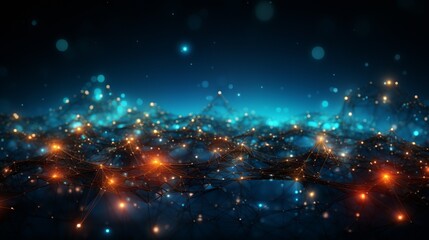 An abstract network background with bokeh blurs and glowing lights. Generative AI. 