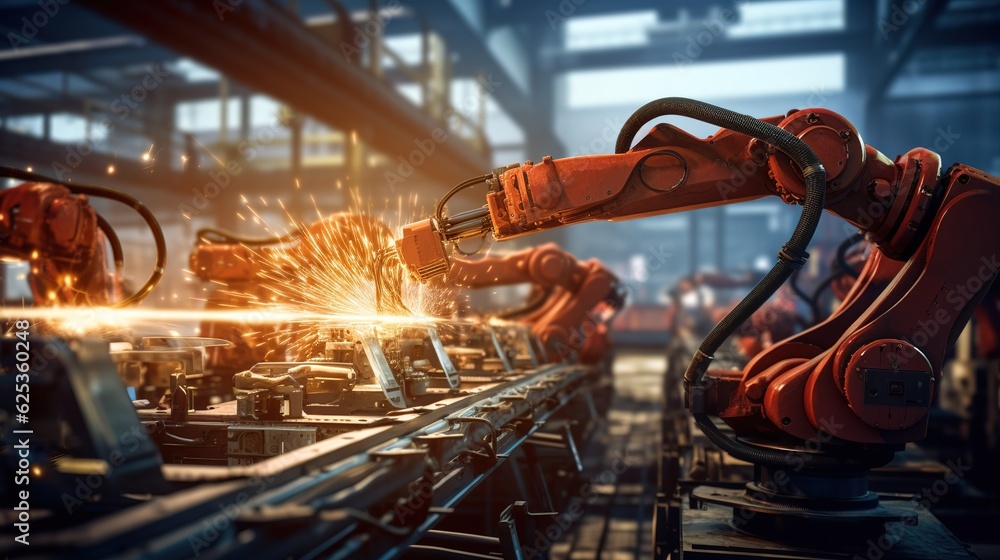 Poster welding arm on the automobile production line is being welded with generative ai