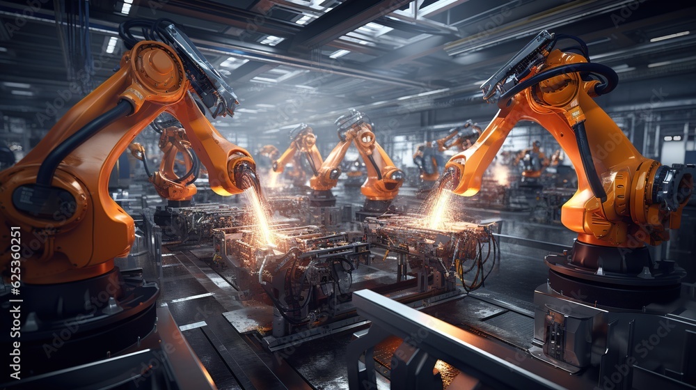 Poster welding arm on the automobile production line is being welded with generative ai