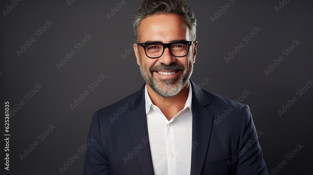 Canvas Prints portrait of a senior businessman wearing glasses on grey background