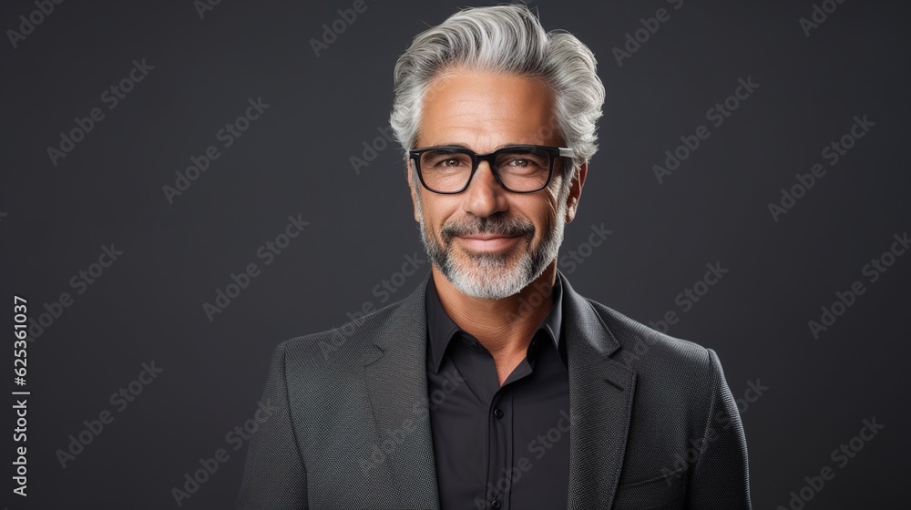 Canvas Prints portrait of a senior businessman wearing glasses on grey background