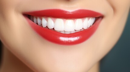 Skincare, teeth and woman face, beauty and natural dental veneers in studio background. Oral health, healthcare or woman model happy mouth with clean teeth hygiene with generative ai