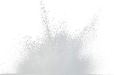 Tapioca starch flour fly explosion, White powder tapioca starch fall down in air. Seasoning flour powder is element material. Eyeshadow crush make up. Black background Isolated selective focus blur
