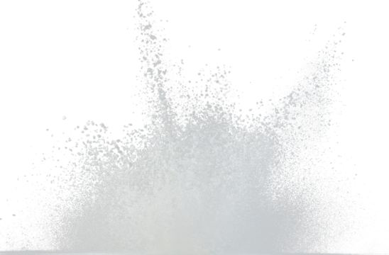 Tapioca starch flour fly explosion, White powder tapioca starch fall down in air. Seasoning flour powder is element material. Eyeshadow crush make up. Black background Isolated selective focus blur