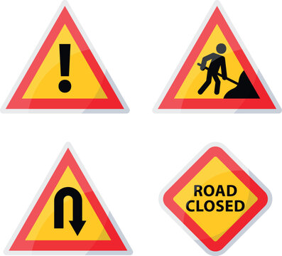 Construction road signs industrial service attention traffic repair signboards set realistic vector