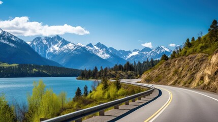 Mountains lake highway with beautiful views