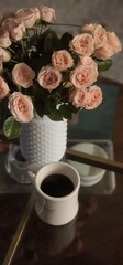 cup of coffee and roses