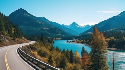 Mountains lake highway with beautiful views