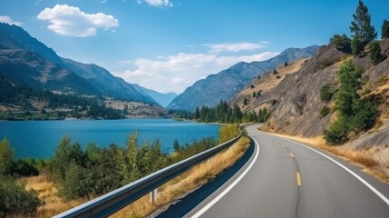 Mountains lake highway with beautiful views