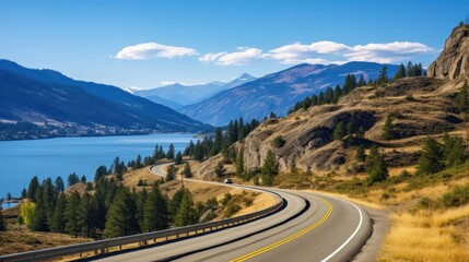 Naklejka premium Mountains lake highway with beautiful views