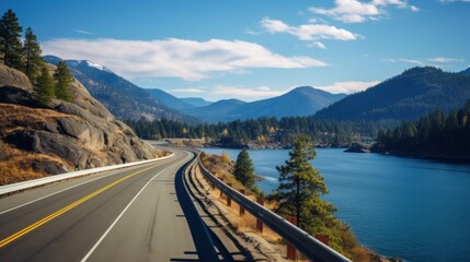Mountains lake highway with beautiful views