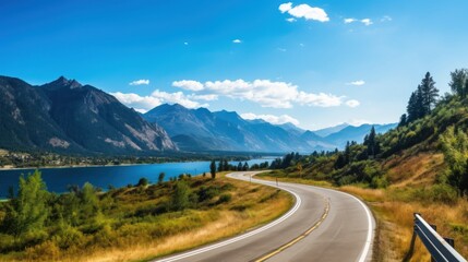 Fototapeta na wymiar Mountains lake highway with beautiful views