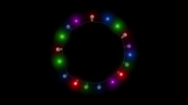 4K 3D light bulb string with flashing Light Frame Garland Bulb lights. party, Christmas or new year background. holidays and celebration concept - evening christmas. Xmas, wedding or Birthday