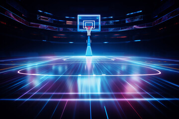 Basketball Court Hologram Lights - obrazy, fototapety, plakaty