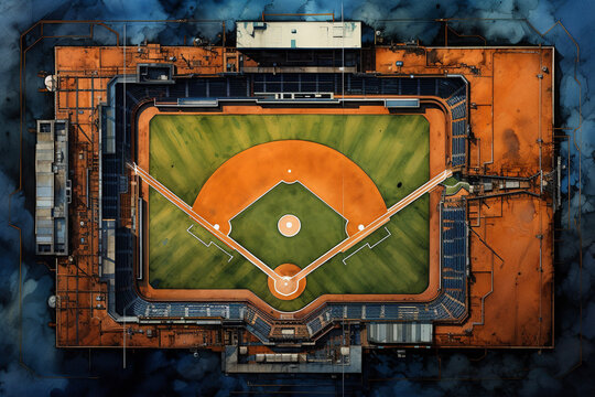Baseball Field from Above Grunge Painting Texture Industrial Splatter 