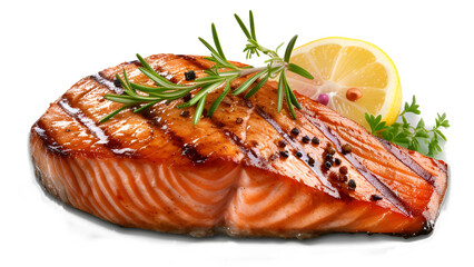 Salmon grilled roast steak isolated on transparent or white background, png
