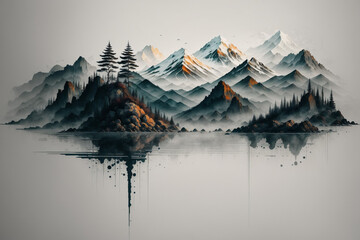 landscape with lake. Generative AI