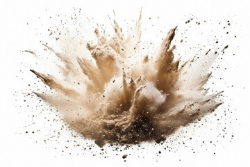 An image of exploding sand in a white background - Generative AI