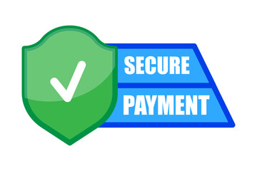 Secure payment shield with tick mark icon. Vector illustration. EPS 10.