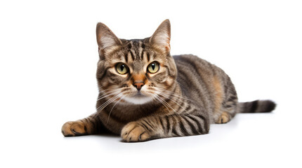 Funny large longhair gray tabby cute kitten with beautiful blue eyes. Pets and lifestyle concept. Lovely fluffy cat on white background.