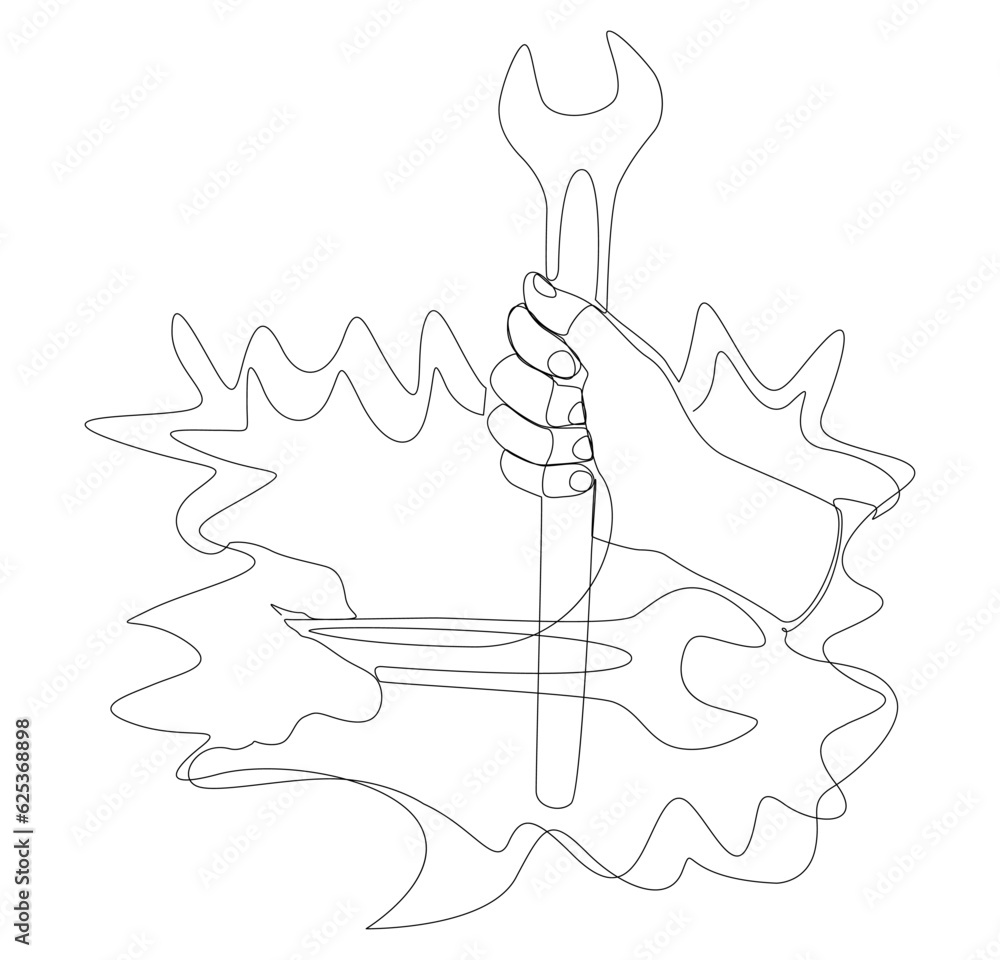 Poster one continuous line of speech bubble with wrench. thin line illustration vector concept. contour dra