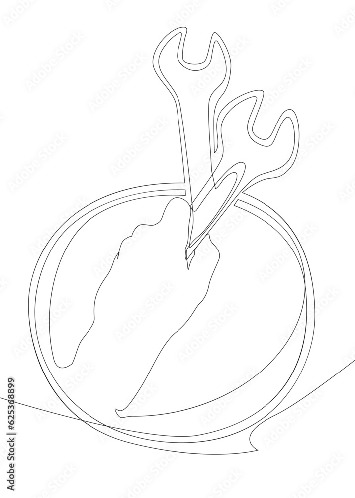 Poster one continuous line of speech bubble with wrench. thin line illustration vector concept. contour dra