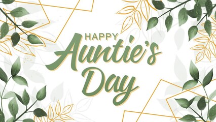 Happy Auntie's Day Animation. Great for Auntie's Day Celebrations, lettering with leaf background, for banner, social media feed wallpaper stories