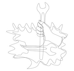 One continuous line of speech bubble with Wrench. Thin Line Illustration vector concept. Contour Drawing Creative ideas.