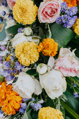 Various colors of roses for event decoration.