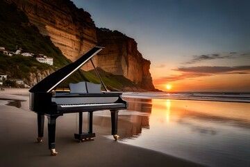grand piano on the beach generated by AI tool
