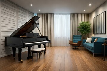 grand piano in the modern in the room generated by AI tool