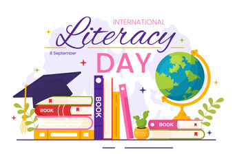 International Literacy Day Vector Illustration on 8th September with Book and Educational Equipment in Education Holiday Cartoon Hand Drawn Templates