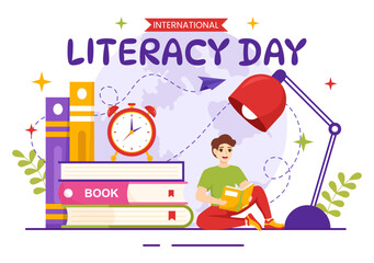 International Literacy Day Vector Illustration on 8th September with Book and Educational Equipment in Education Holiday Cartoon Hand Drawn Templates