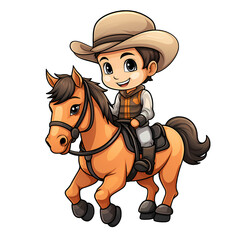 Cute Cowboy Riding A Horse Illustration