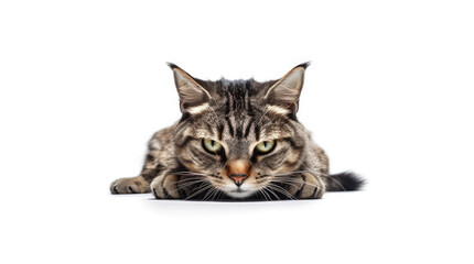 Obraz premium Funny large longhair gray tabby cute kitten with beautiful blue eyes. Pets and lifestyle concept. Lovely fluffy cat on white background.