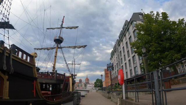 City center old town beautiful walk touristic Europe. July Gdansk Poland 2023