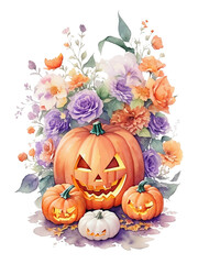 watercolor illustration Halloween scary pumpkin