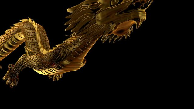 Chinese golden dragon isolated on black background.