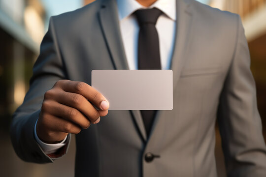 Businessman Wearing Formal Suit Showing Name Card to Show his Personal and Company Identity