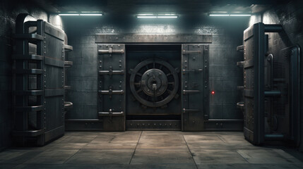 Door of military storage bunker.