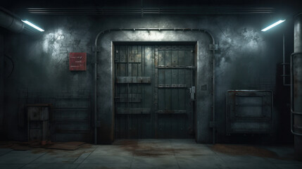Door of military storage bunker. - obrazy, fototapety, plakaty