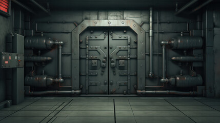 Door of military storage bunker.