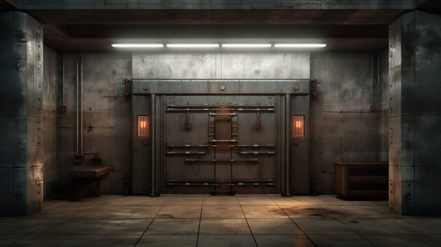 Door of military storage bunker.