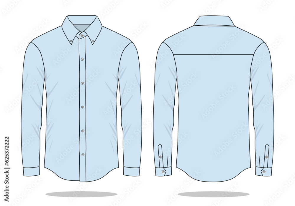 Poster Light Blue Long Sleeve Dress Shirt Template on White Background.Front and Back View, Vector File.