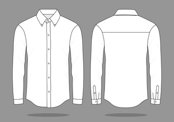 White Long Sleeve Dress Shirt Template on Gray Background.Front and Back View, Vector File.